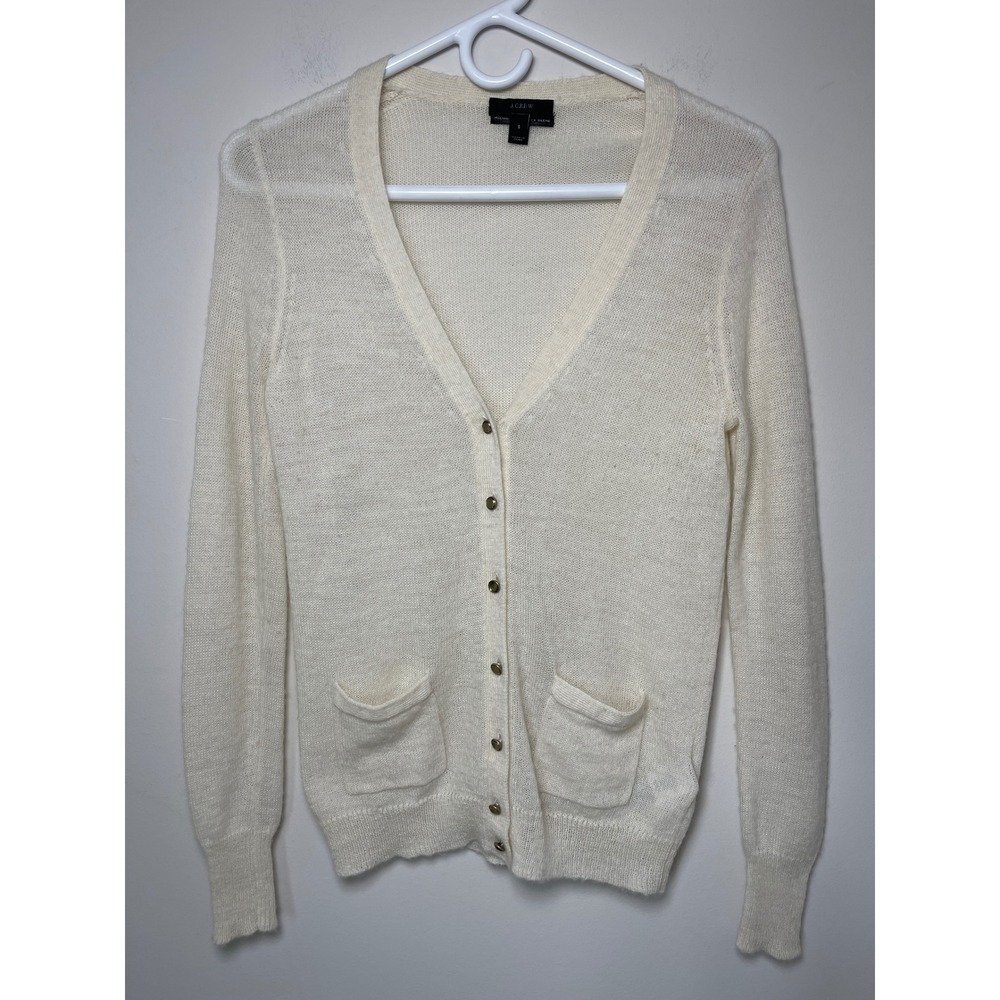 J.Crew Womens Alpaca Blend Cardigan Sweater Cream White Jewel Button V-Neck S